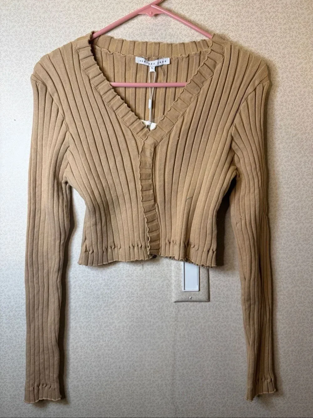 NWT Anthropologie Endless Rose long sleeve, ruffled, and ribbed cropped sweater